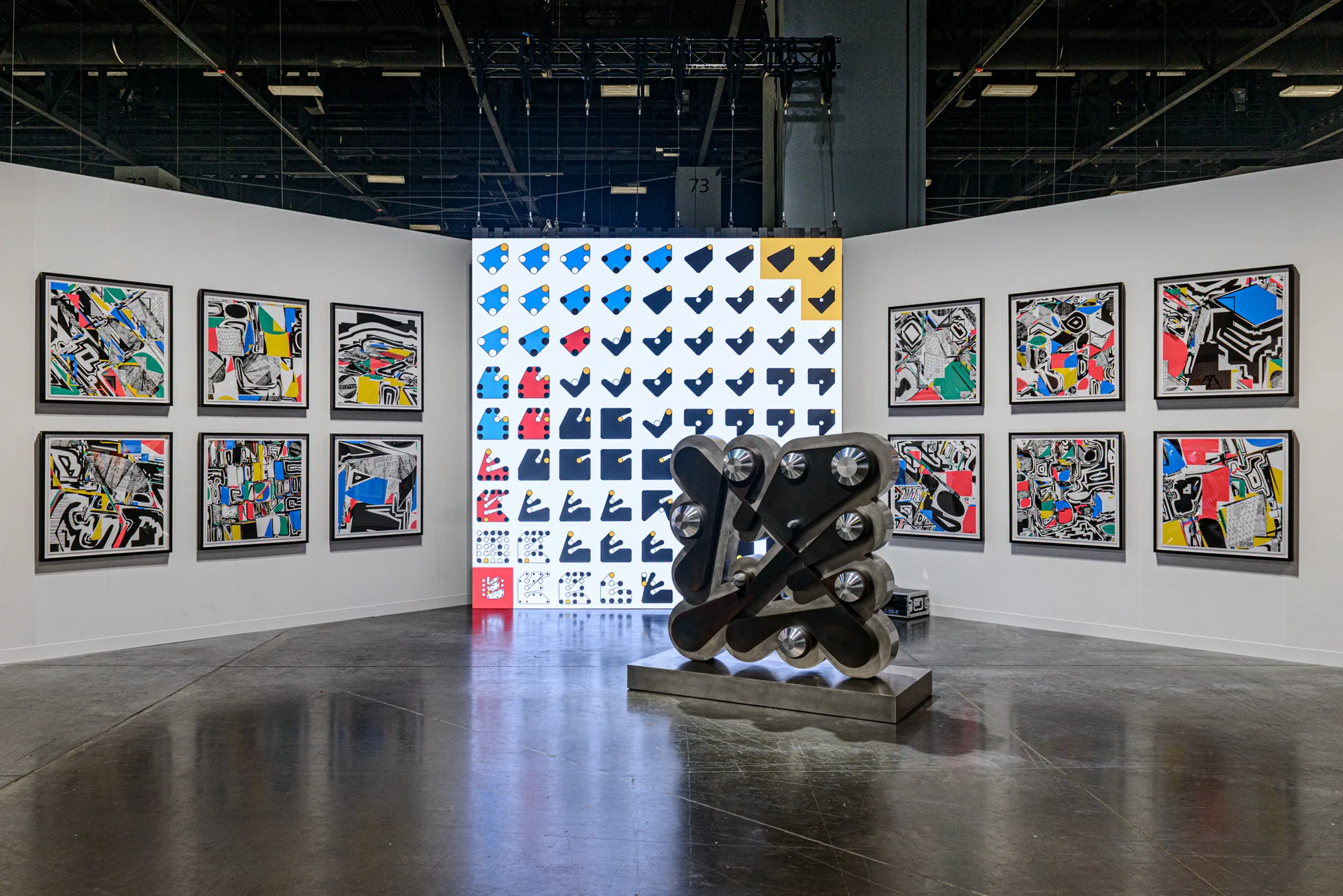 Polygon Etcetera prints, Floor Ringer, and a screen showing Ringers (Algorithmic Interpolation) in the AOTM booth.