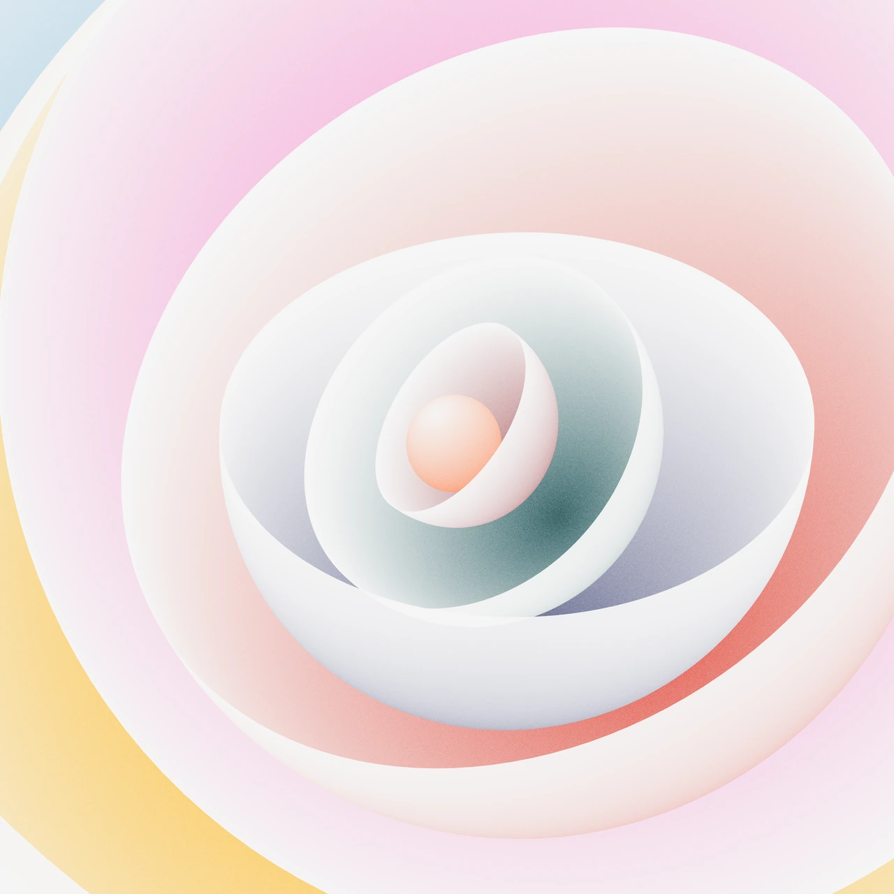 Digging for Pearls by Dmitri Cherniak: concentric, softly colored forms surrounding a glowing sphere.