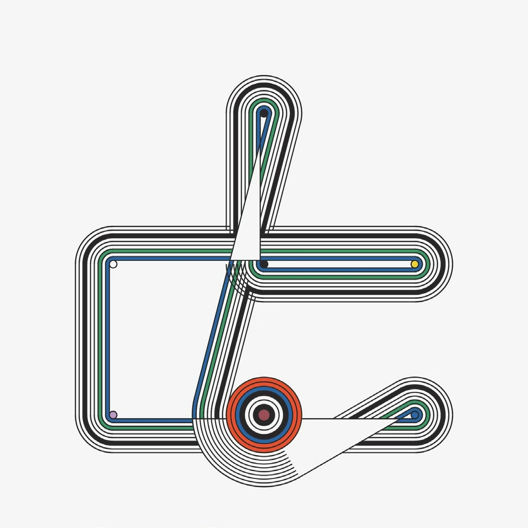 Dmitri Cherniak’s output 973: banded tracks forming a cross-like shape, with a target-like circle at the bottom.