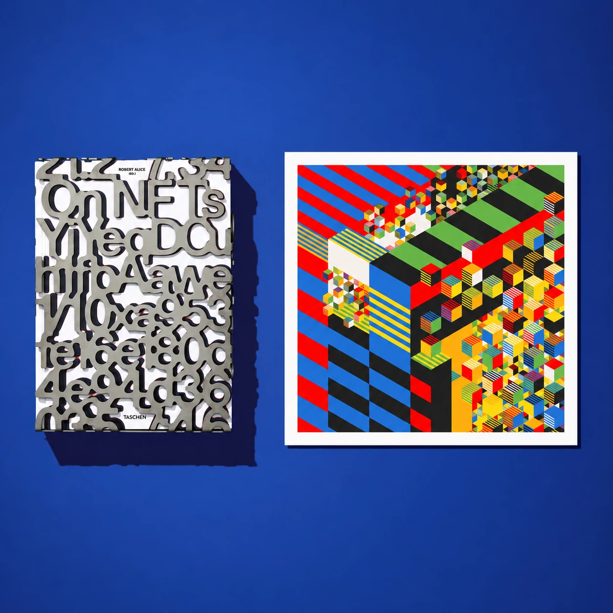 On NFTs beside the Ironic Dessert print, on a blue background.