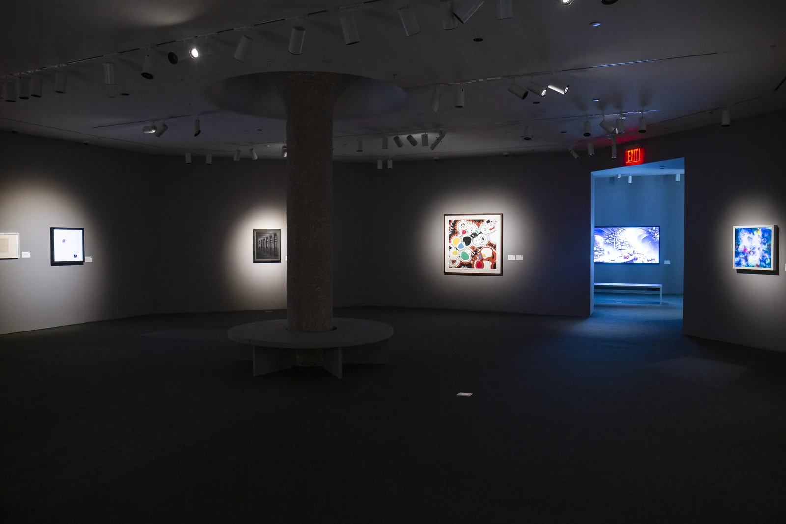 A wide view of the Sotheby’s exhibition, with the framed print displayed among other artworks.